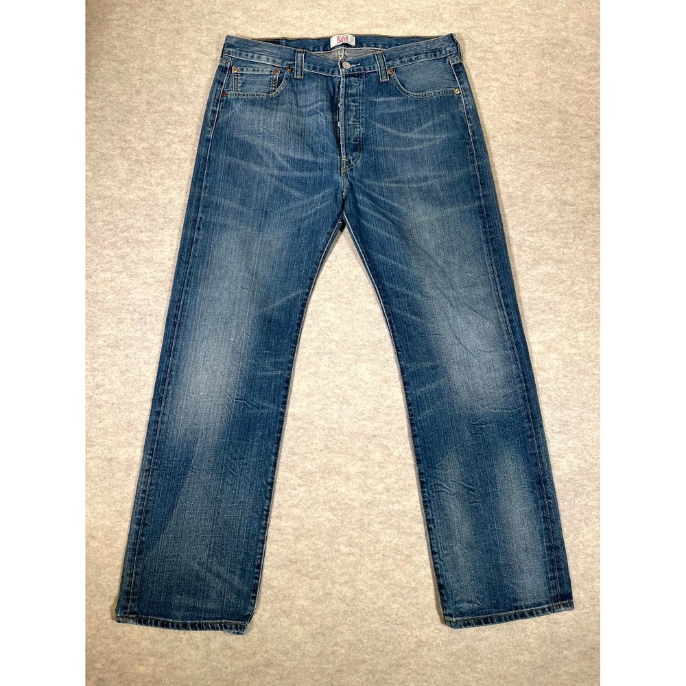 Levis 501 Original Fit Jeans Men 36x32 Blue Denim Cotton Straight Leg Button Fly